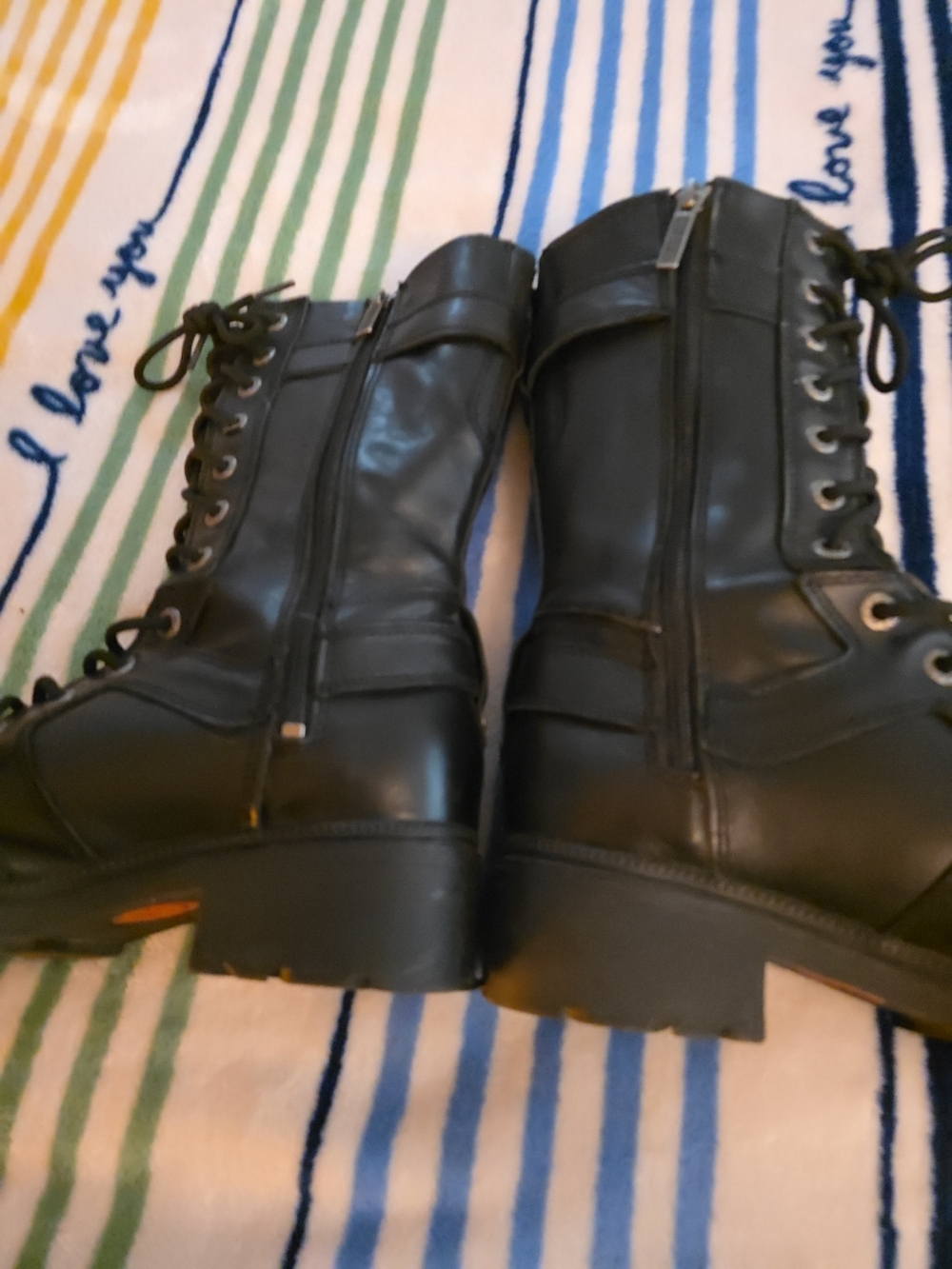 Harley-Davidson Black Leather Lace-Up Motorcycle Boot, Zipper Sides. No Box. - Picture 6 of 12